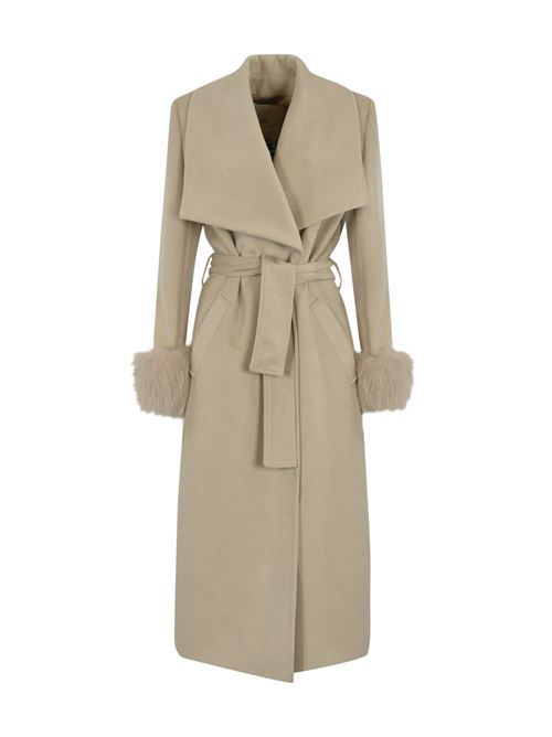 Cappotto CD1176 in lana con polsi in volpe beige YES LONDON | CD1176BEIGE